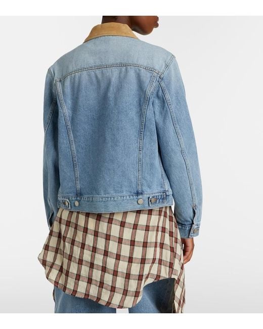 Rohe Blue Suede-Trimmed Denim Jacket