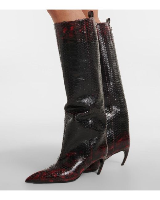 The Attico Black Lea Snake-Effect Leather Knee-High Boots