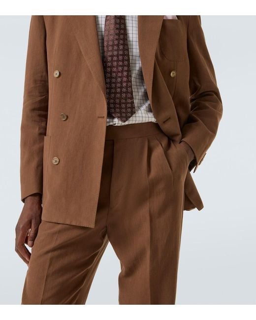 Dunhill Brown Linen Tapered Pants for men