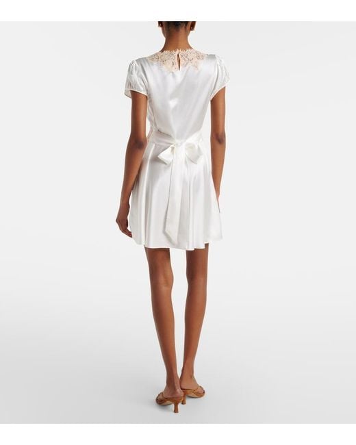 Doen White Junia Lace-Trimmed Silk Satin Minidress