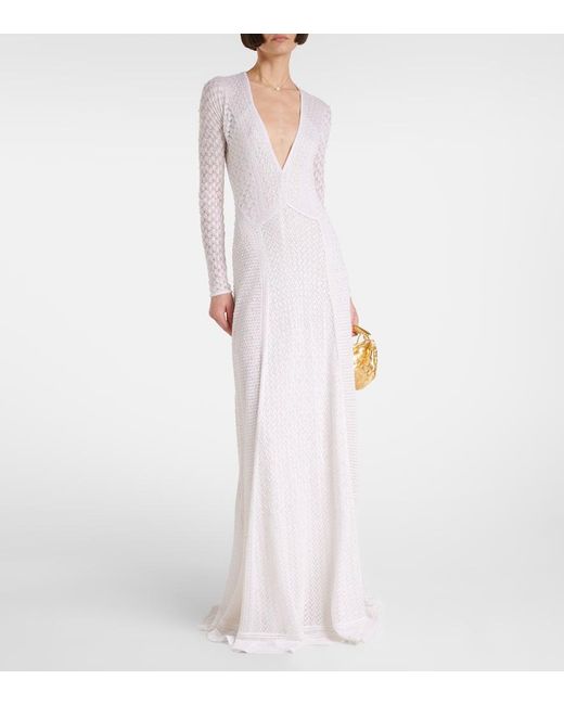 Robe Longue En Soie Et Cachemire Ralph Lauren en coloris White