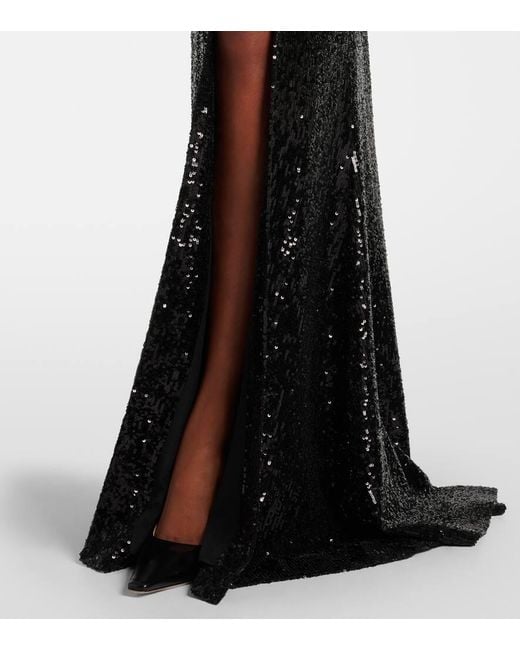 Elie Saab Black Embroidered Sequined Gown