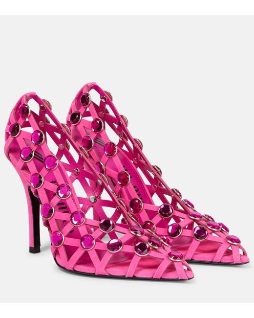 The Attico Pink Verzierte Pumps Grid Aus Veloursleder