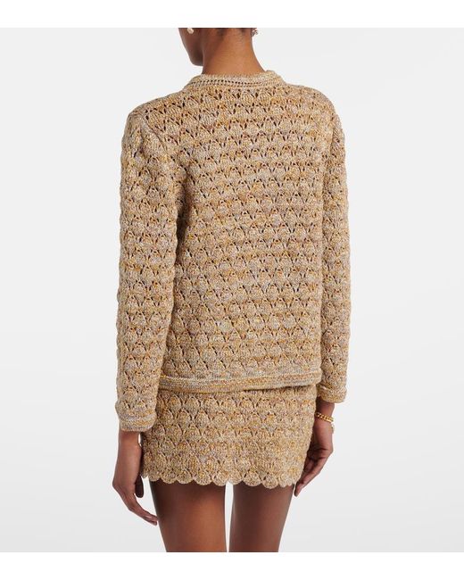 Valentino Brown Open-Knit Linen-Blend Lame Cardigan