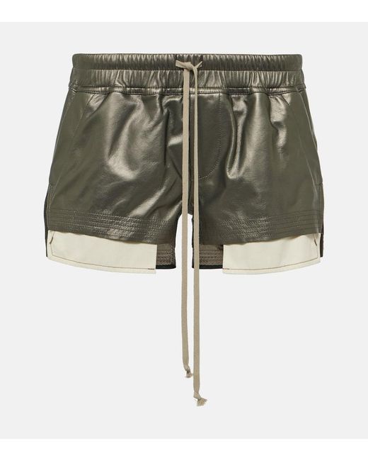 Rick Owens Green Shorts aus Metallic-Leder