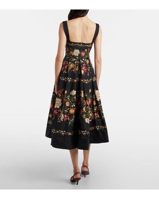 Agua Bendita Black Alcaparra Floral Cotton Midi Dress