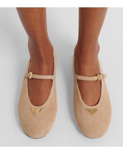 Prada Natural Suede Mary Jane Flats