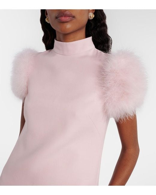 Valentino Pink Feather-Trimmed Turtleneck Crepe Couture Minidress