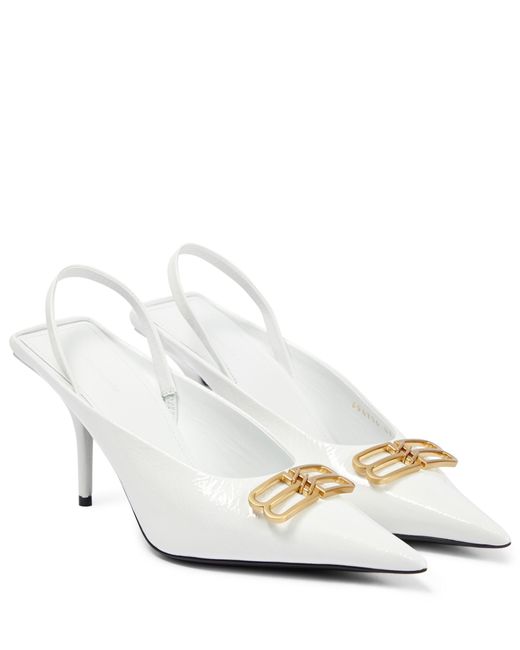 Balenciaga Leather Square Knife Bb Slingback Pumps in White | Lyst