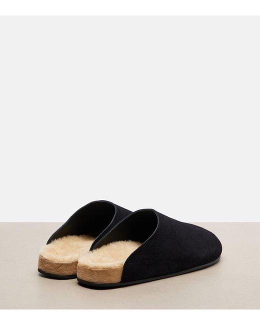 The Row Black Hudson Two Suede Mules