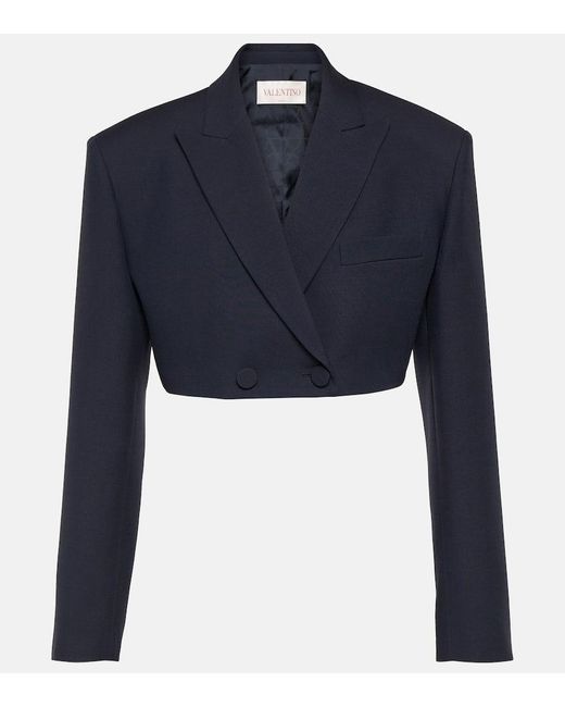 Valentino Blue Giacca Crepe Couture Cropped Blazer
