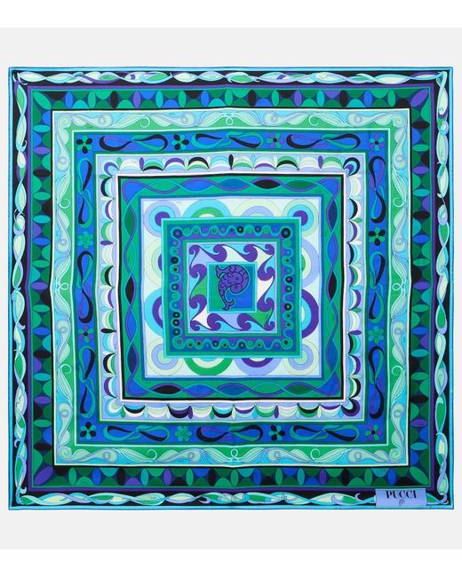 Emilio Pucci Blue Printed Silk Twill Scarf