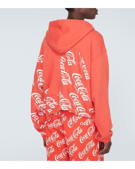 ERL Red Printed Cotton Hoodie for men