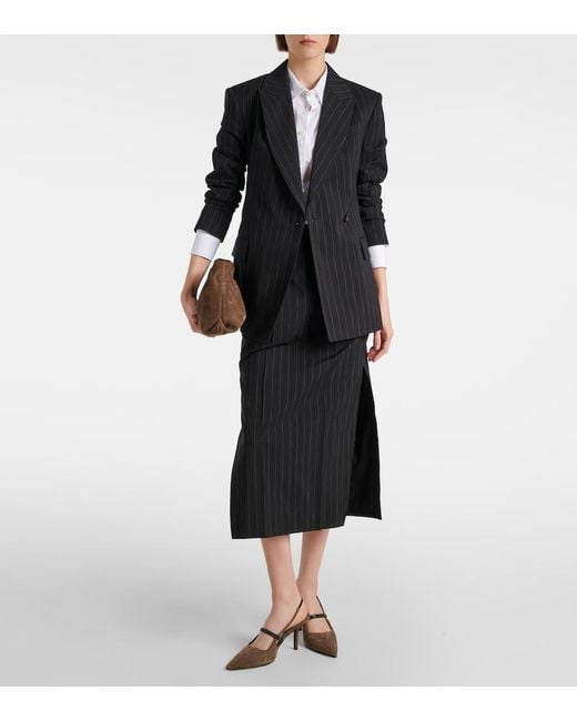 Brunello Cucinelli Black Pinstripe Wool And Cotton Midi Skirt