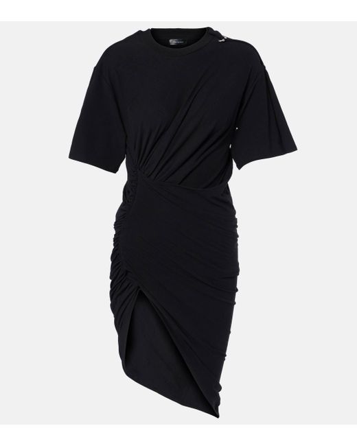 Mugler Black Draped Cotton-Blend Jersey Minidress