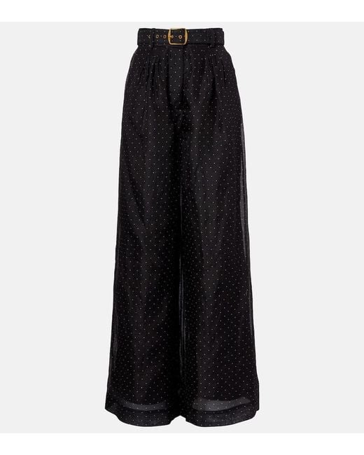 Zimmermann Black Polka-Dot Linen And Silk Wide-Leg Pants