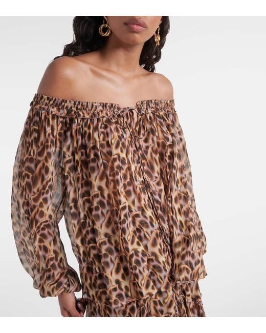 Isabel Marant Brown Vutti Printed Off-Shoulder Blouse