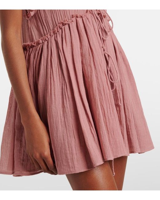 The Attico Pink Ruffled Cotton Gauze Minidress