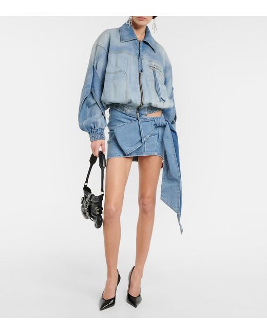 Blumarine Blue Bow-Detail Denim Miniskirt