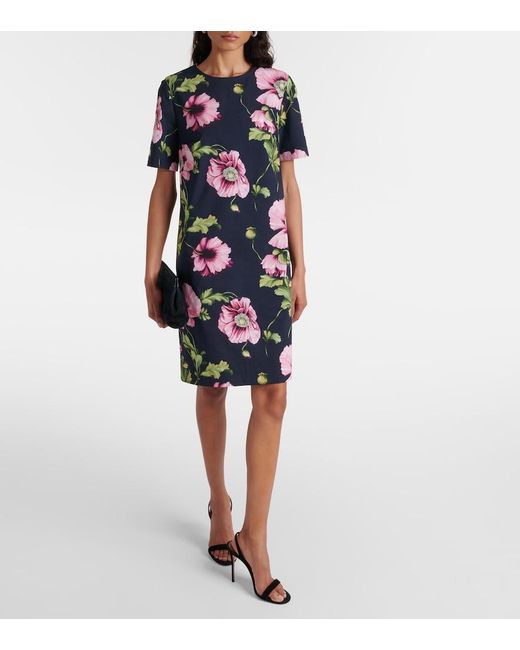 Oscar de la Renta Multicolor Floral Cotton-Blend Minidress