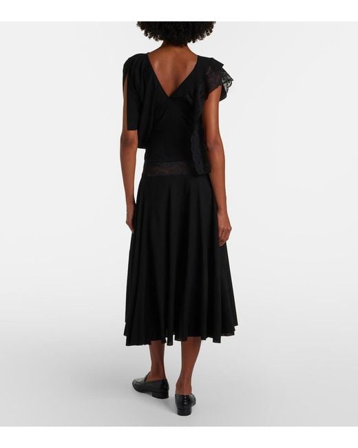 Junya Watanabe Black Asymmetric Lace-Trimmed Midi Dress
