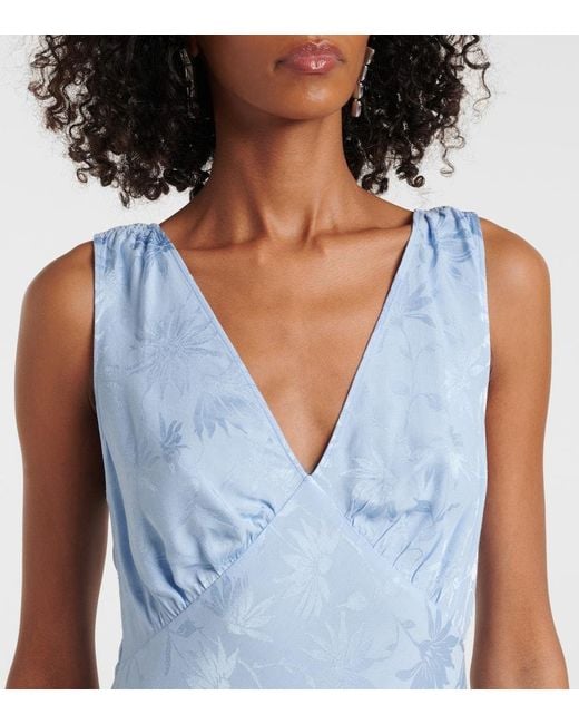 Rixo Blue Sandrine Floral Jacquard Midi Dress