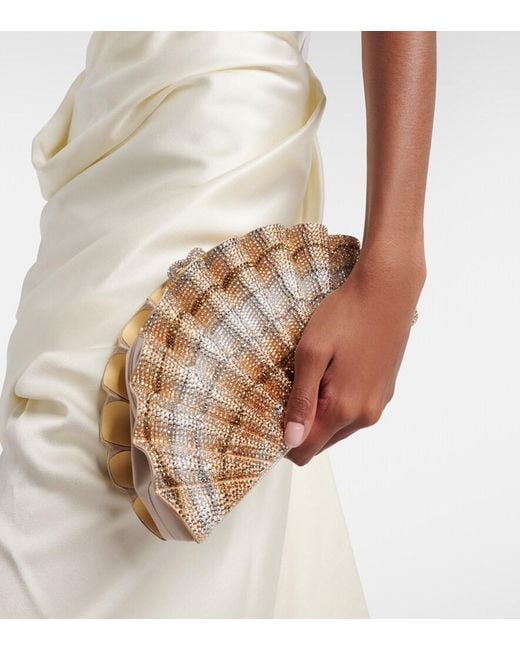 Judith Leiber Metallic Origami Fan Crystal-Embellished Clutch