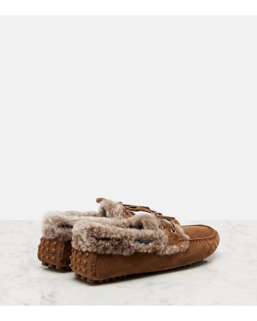Brunello Cucinelli Brown Mokassins Monili Aus Veloursleder