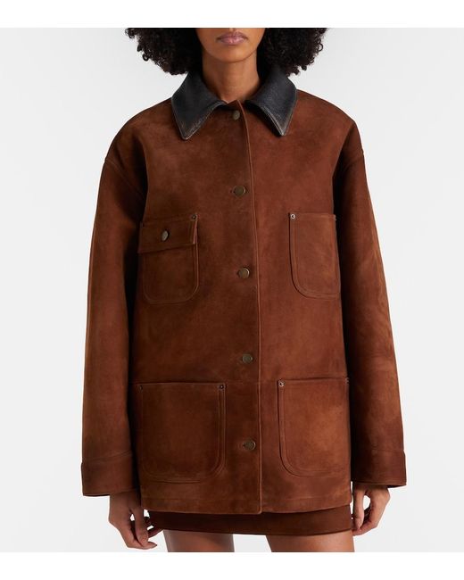 Prada Brown Leather-Trimmed Suede Field Jacket