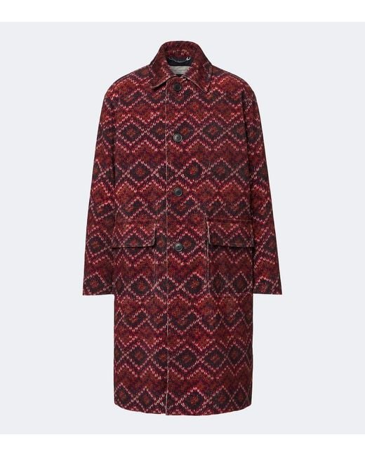 Dries Van Noten Red Printed Cotton Corduroy Coat for men