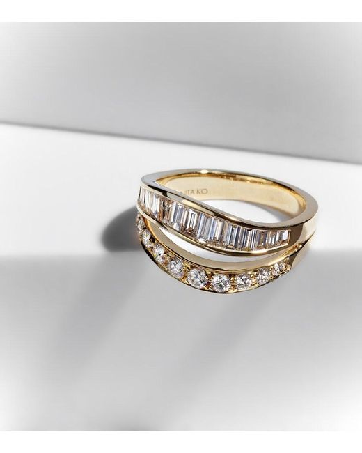 Anita Ko White Two Row Wave 18Kt Ring With Diamonds