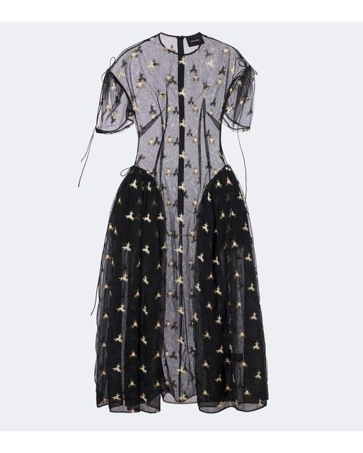 Simone Rocha Black Embroidered Tulle Midi Dress