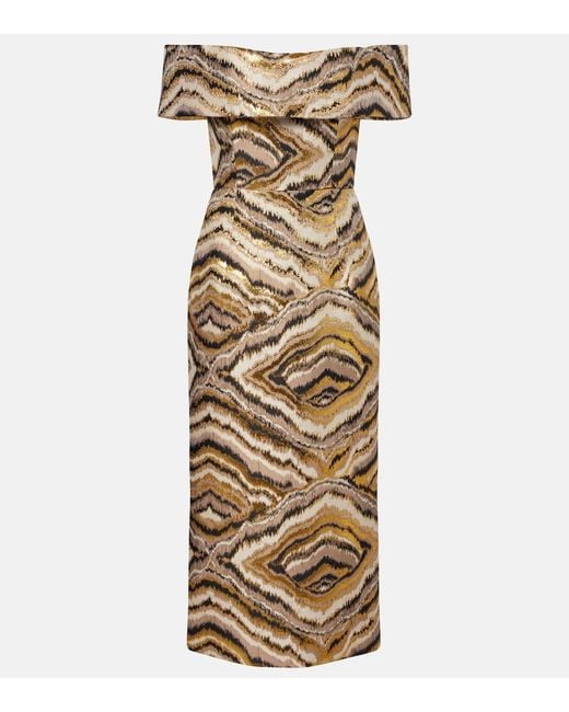 Markarian Metallic Gloria Off-Shoulder Jacquard Midi Dress
