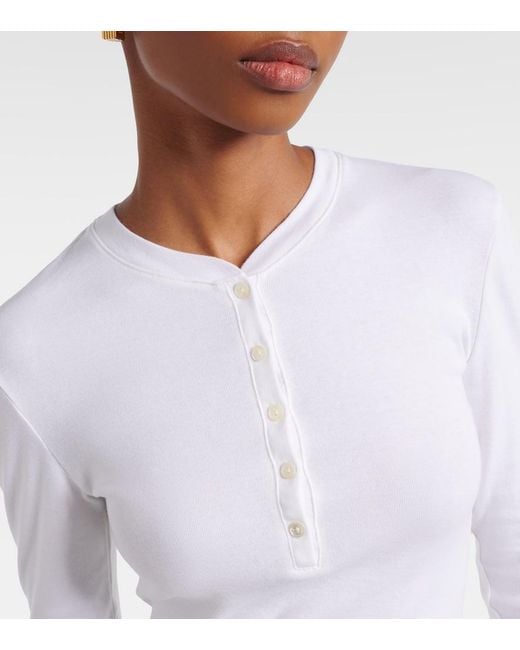 Nili Lotan White Jordan Henley Cotton T-Shirt