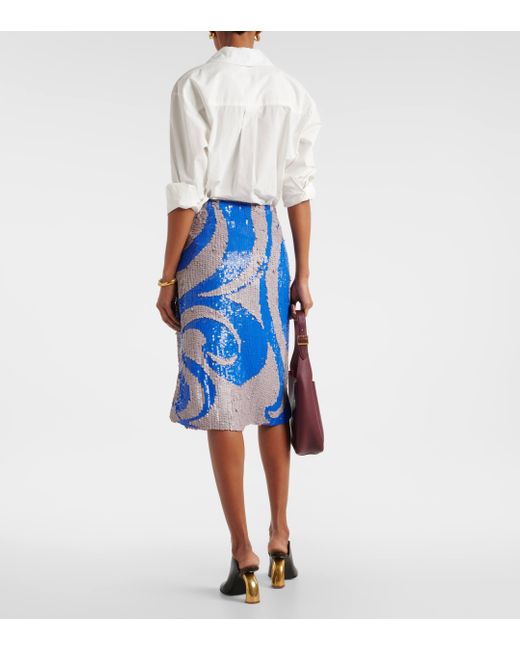 Dries Van Noten Blue Sequined Midi Skirt