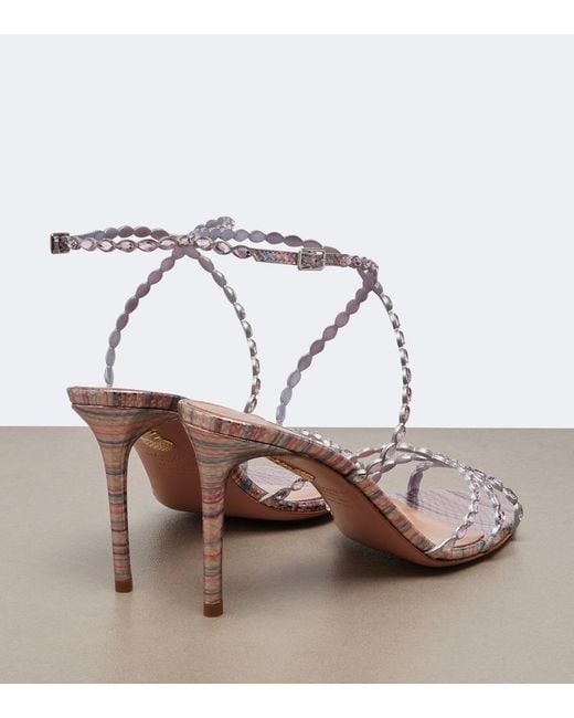 Aquazzura Pink Love Struck Embellished Leather Sandals