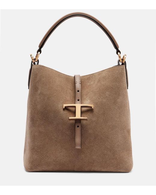 Tod's Brown T Timeless Suede Tote Bag