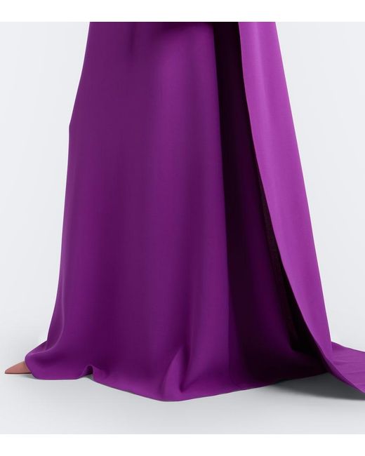 Oscar de la Renta Purple Embellished Caped Silk-Blend Georgette Gown