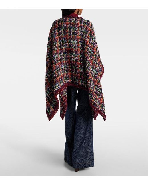 Etro Black Wool, Mohair, And Cotton-Blend Tweed Cape