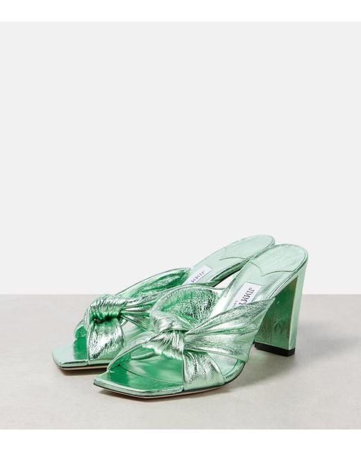 Jimmy Choo Green Avenue 85 Metallic Leather Sandals
