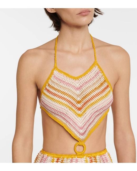 Anna Kosturova Multicolor Ring Halterneck Crochet Dress