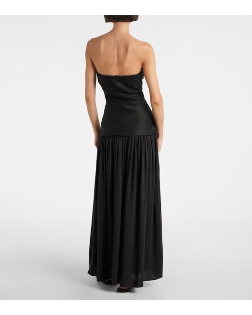 Faithfull The Brand Black Hedy Strapless Linen Maxi Dress