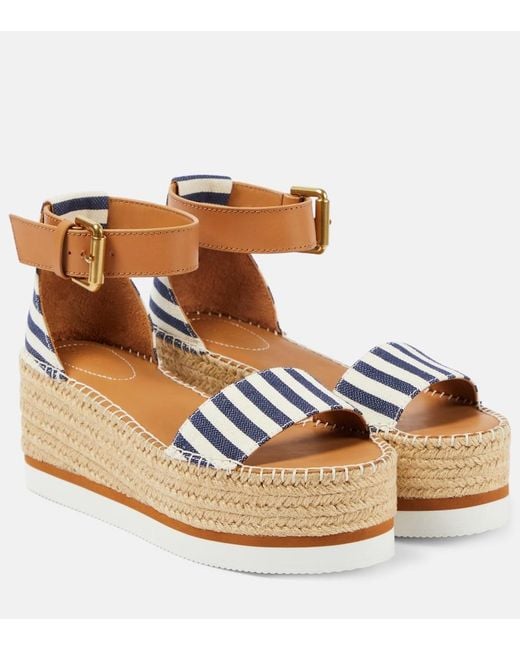 See By Chloé Brown Glyn Striped Espadrille Wedges