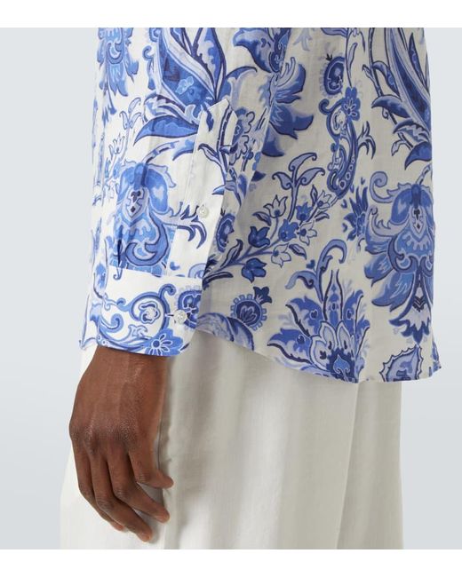 Camisa Roma De Lino Estampada Etro de hombre de color Blue