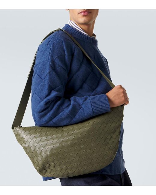 Bottega Veneta Green Intrecciato Leather Crossbody Bag for men
