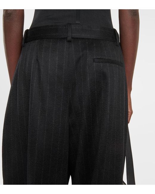 The Row Black Rufos Pinstripe Cashmere Wide-leg Pants