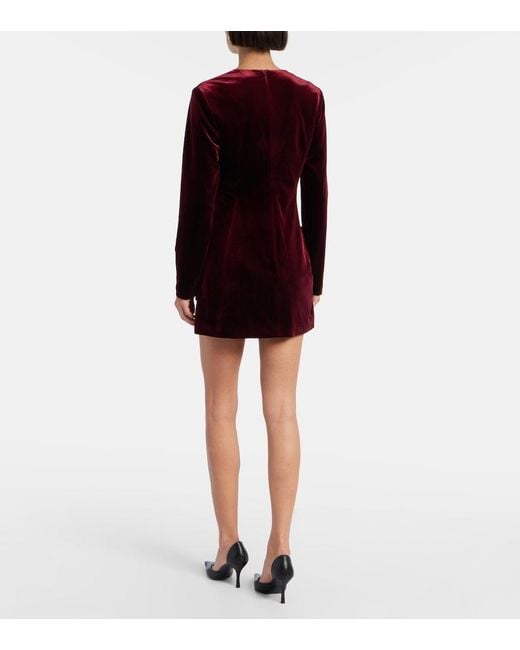 LEO LIN Red Aliza Floral-Applique Velvet Minidress