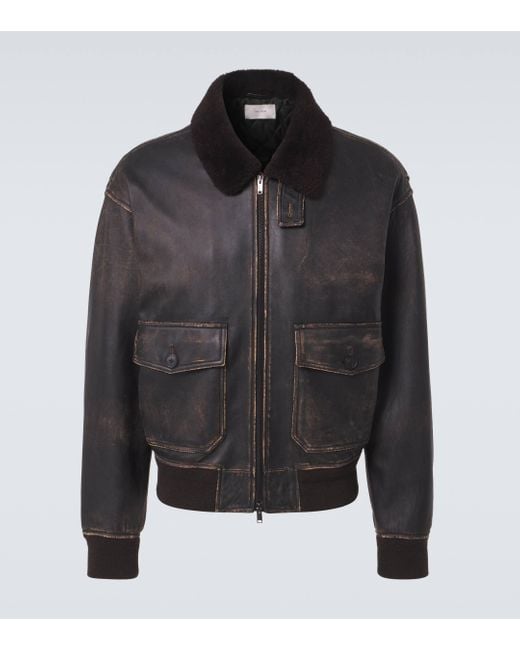 The Row Black Hendrix Leather Bomber Jacket for men