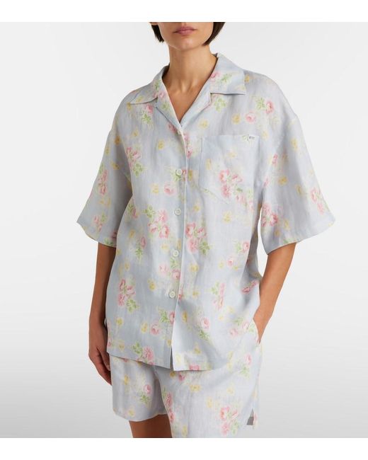 Prada White Floral Linen Shirt