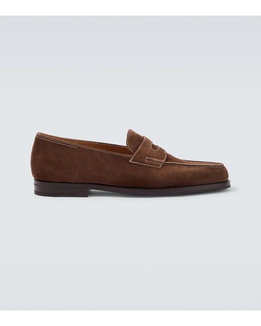 John Lobb Brown Lopez Suede Penny Loafers for men